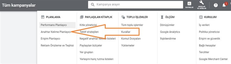 anahtar kelime planlayacısı