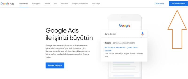 google ads başla