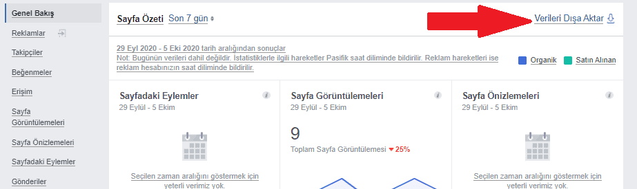 Facebook Analytics verileri dışarı aktar