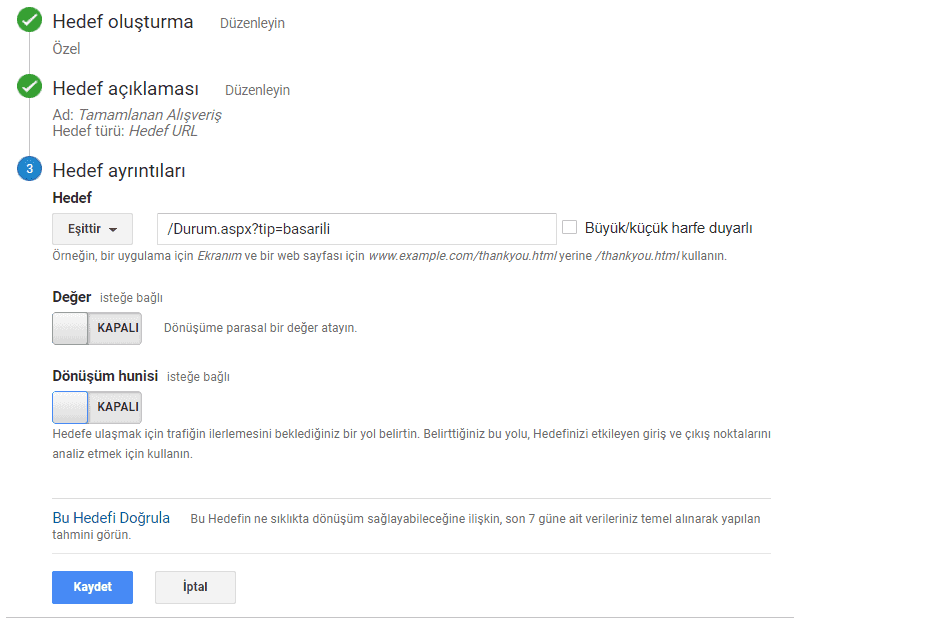 hedef ayrıntıları