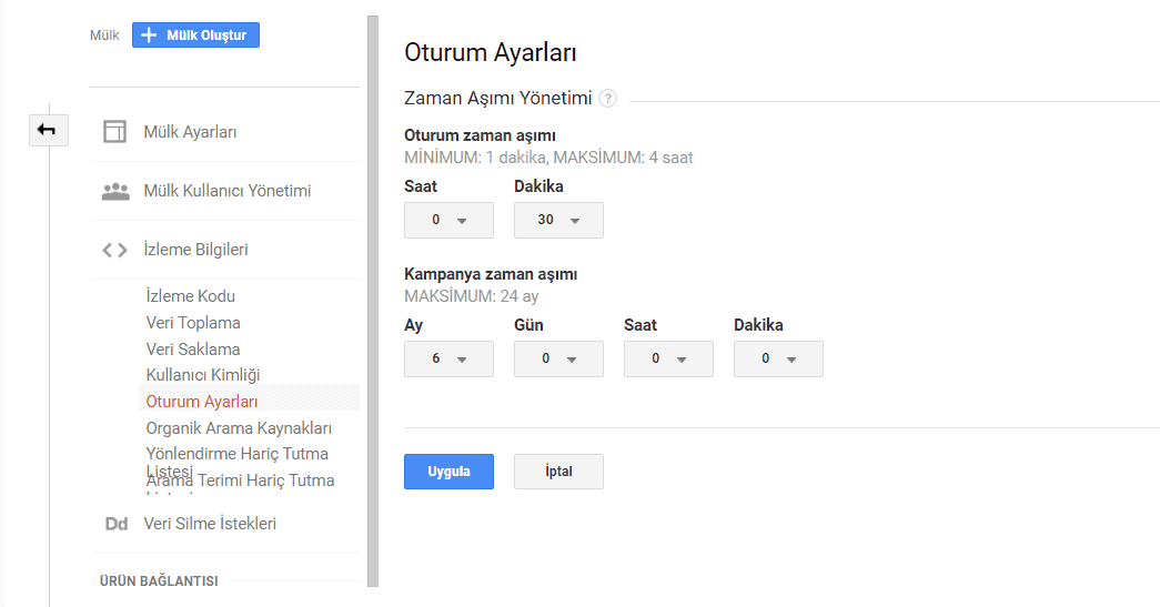 oturum ayarı