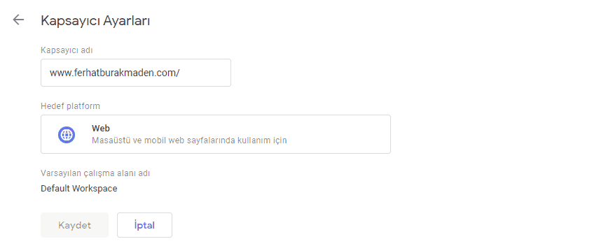Tag Manager kapsayıcı ayarları