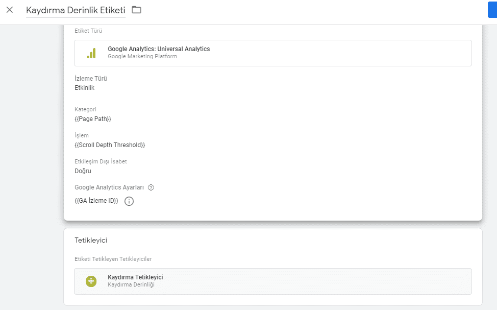 kaydırma derinlik etiketi
