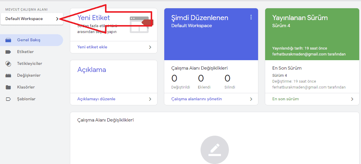 mevcut çalışma alanı