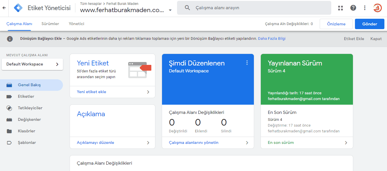 Tag Manager ara yüzü