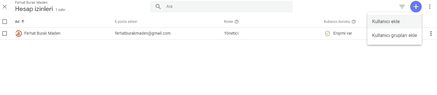 Tag Manager hesap izinleri